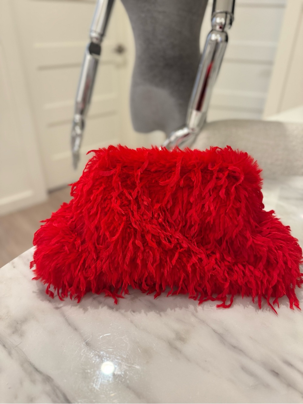 Red Faux-Fur Clutch Bag - Stylish Evening Handbag